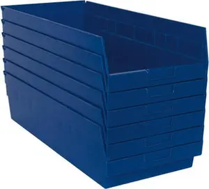 Quantum Storage Systems Blue Polypropylene Hopper Bin Organiser - 11-1/8" W x 23-5/8" D x 6" H Shelf Storage Box, 50 Lb Capacity, QSB216BL