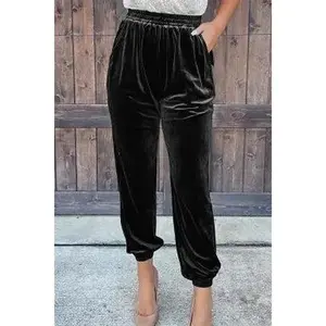 Black Vintage Pocket Velvet Jogger Pants