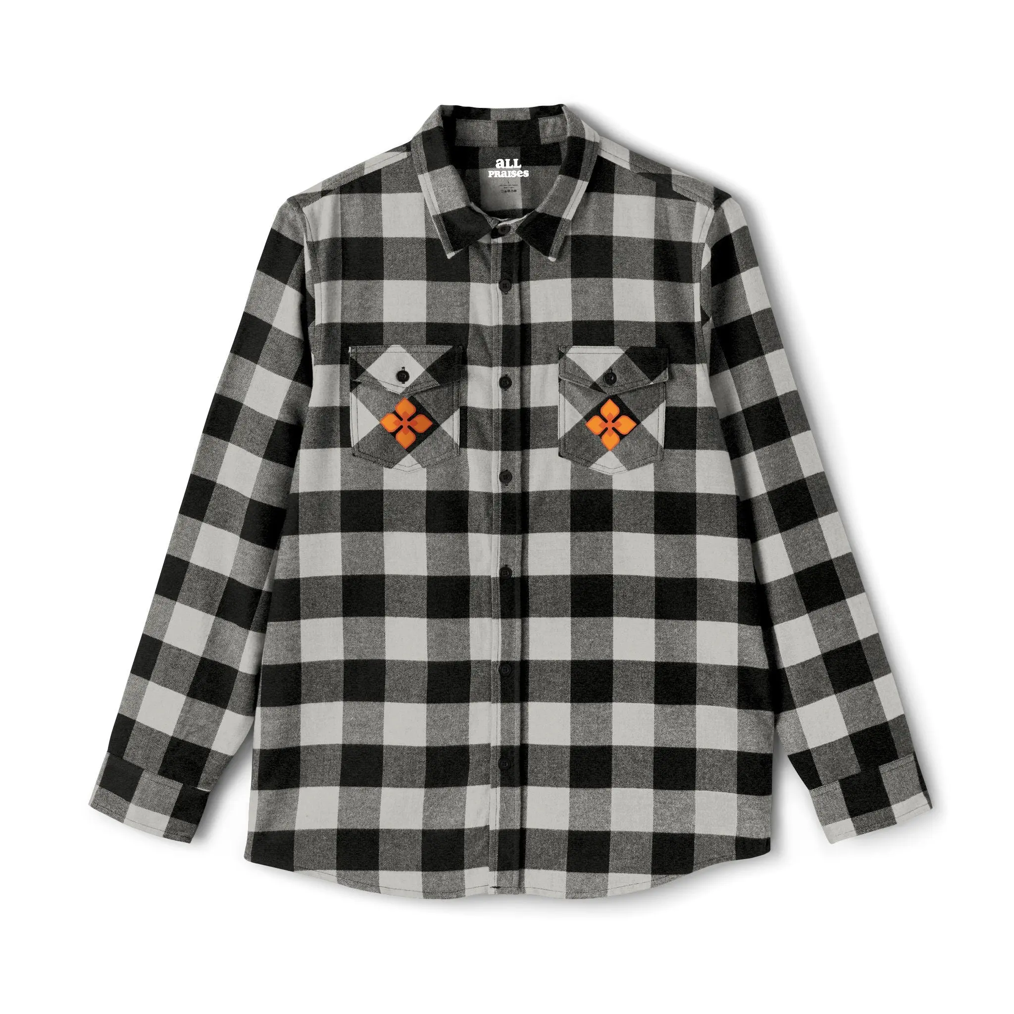 Flannel Shirt — All Praises Orange Crest Back Graphic
