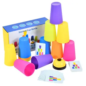 JIAJCHUF Classic Educational Stack Cups Toy, Interactive Parent-Child Game, Improves Reaction Time, Includes Cards & Bells, for Kids Aged 3+, Christmas Gift