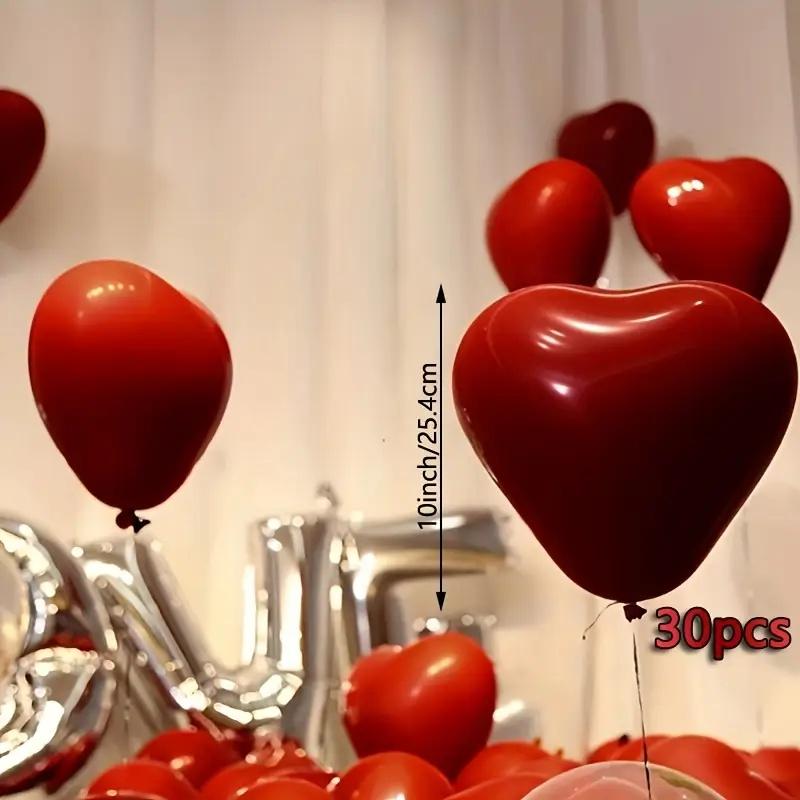 30 Romantic Heart Balloons, 10 Inch Latex Non-Burst Heart Balloons, Perfect for Valentine's Day, Reusable, Wedding, Birthday, Indoor Celebrations