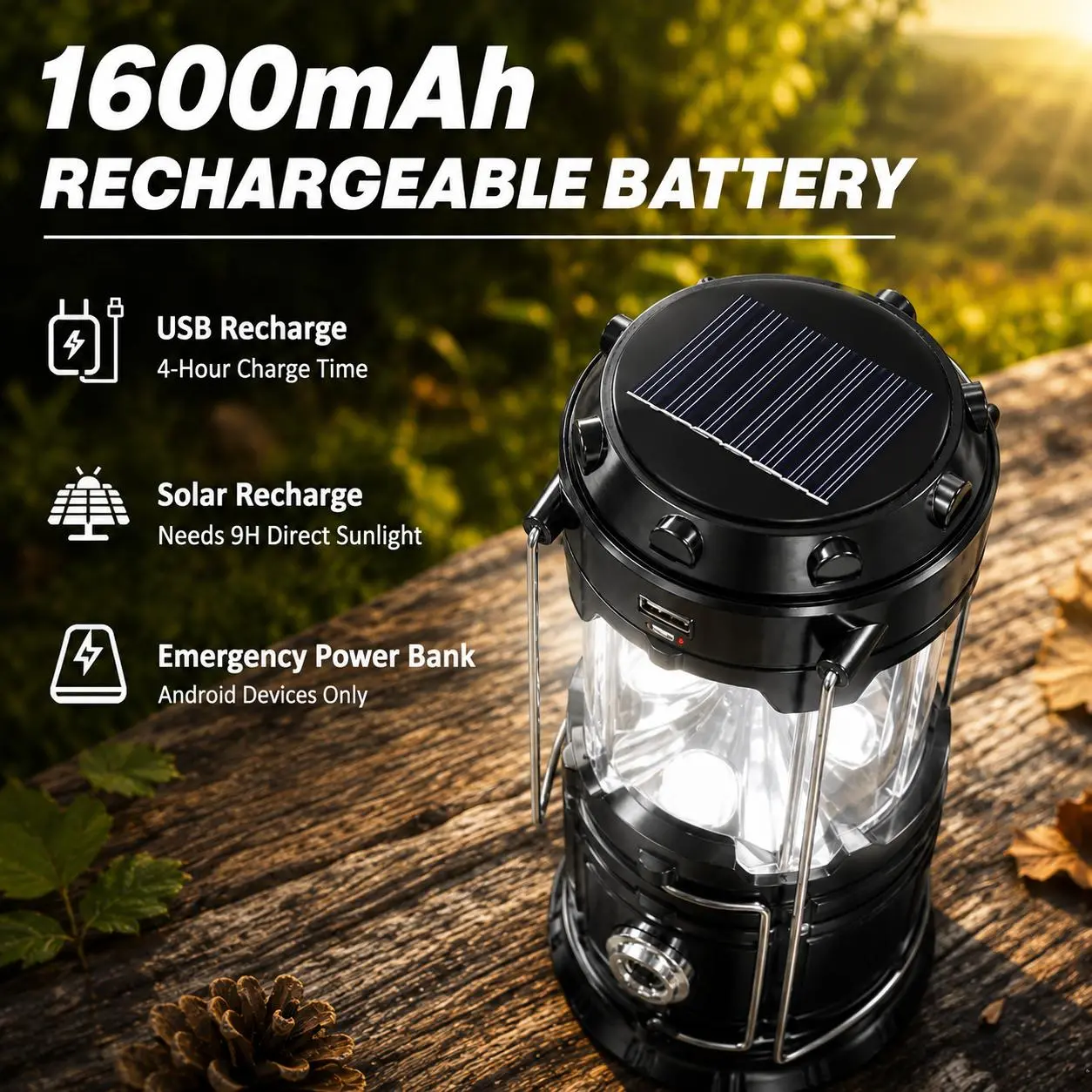 Solar Camping Lantern, Rechargeable LED Emergency Lights with Magnetic Base & Foldable Hanging Hook, Collapsible Battery-Powered Lanterns for Power Outages, Hiking, Camping and Hurricane Preparedness, Gift Set – Summer Vibes
