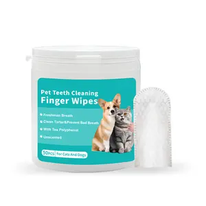 Pet Dental Wipes for Dogs & Cats 50 Pcs($0.16/count) Safe Formula with Tea Polyphenol Unscented Fresh Breath Oral Care Wipes Grooming Cleaner Toothbrush