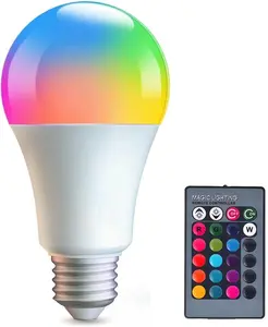 RGB Color Changing Light Bulbs,RGB LED Light Bulbs,9W Warm White 6500K,40W Equivalent,16 Color Multicolor A19 E27/E26 Dimmable Memory Function, for Home Decoration,Stage,Bar,Party