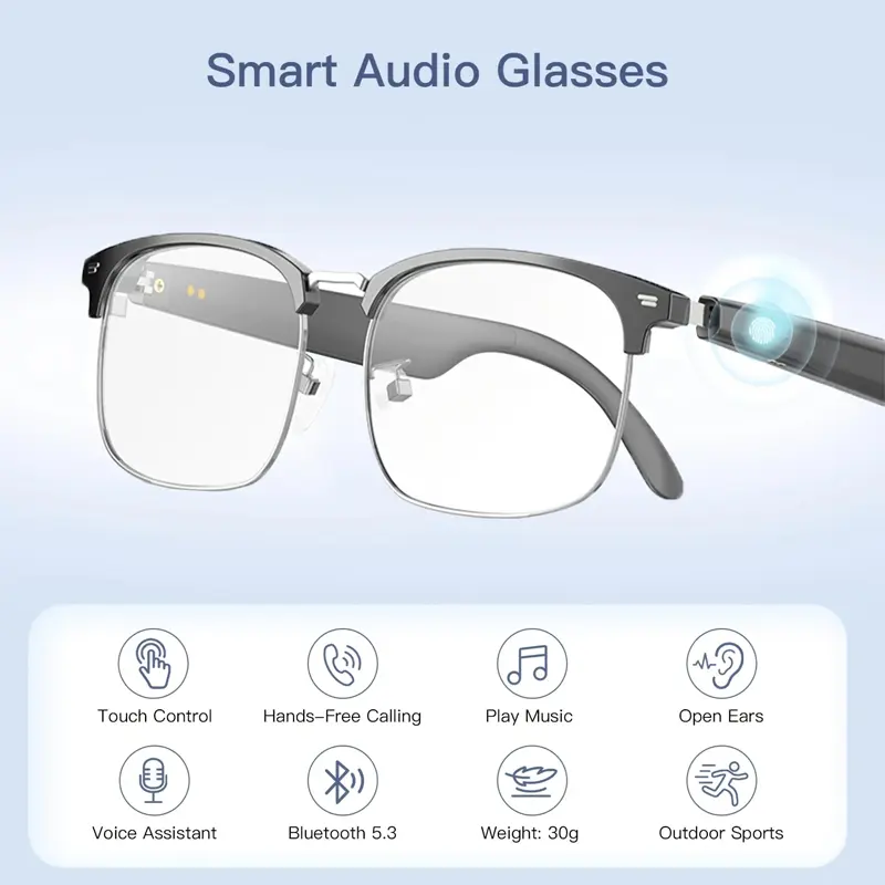 Unisex Adult Wearable Smart Glasses, Smart Audio Glasses with WiFi, 144-Language Real-Time Bidirectional Translation, AI Voice Navigation, Voice Control, Phone Calls, Music Player, Office Electronics Accessory