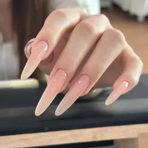 30 Long Ballerina Press-On Nails, Sweet Peach French Style, Elegant Nails, Includes Jelly Glue & File, Reusable for Parties & Daily Wear, Nail Extension Set