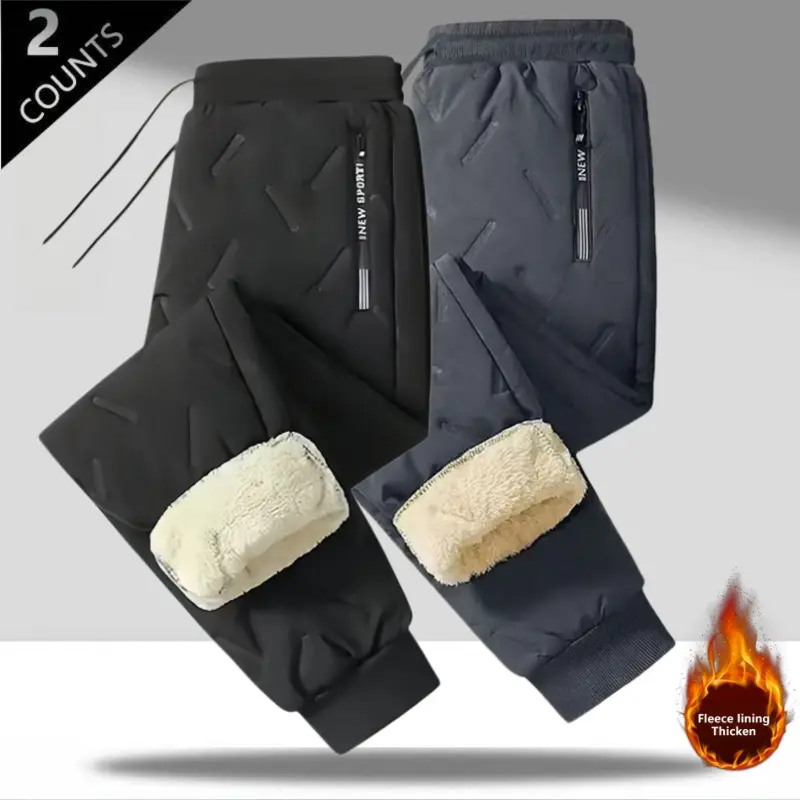 Men’s 2-Pack Sherpa-Lined Winter Joggers – Wind-Resistant, Zipper Pockets, Drawstring Waist, Ribbed Cuffs, Cozy & Warm