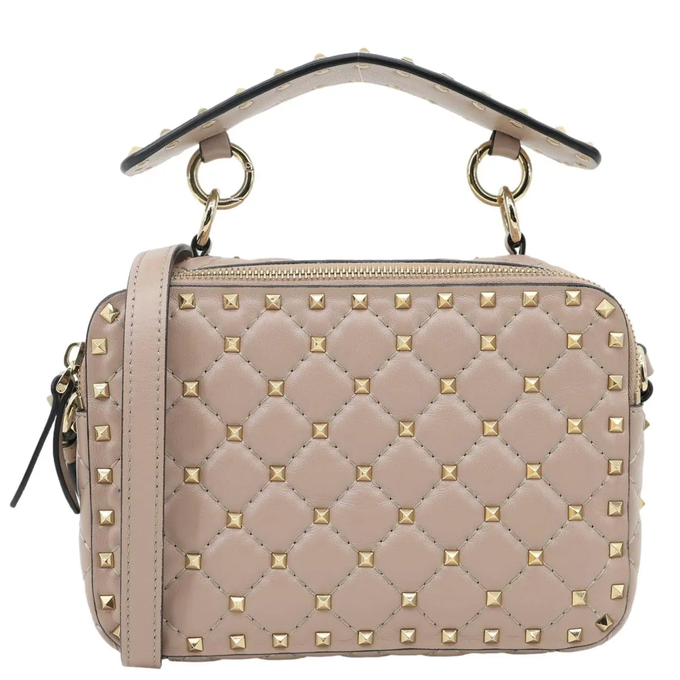 Pre-owned Valentino Leather Crossbody Bags Garavani Rockstud Spike Quilted Crossbody Bag Rose Pink