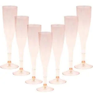 Rose  Glitter Plastic Rose   Glasses 30 Pack,6.5 OZ Champagne Flutes Disposable for Valentine's Day,Plastic Champagne Flutes,Mimosa Bar Glasses,Valentine's day Supplies