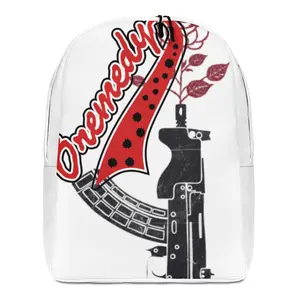 Oremedy AK40rose Backpack with Red and Black Design, Featuring a Rifle and Leaf Motif