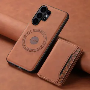 Wireless Charging Magnet Faux Leather Phone Case Card Holder Stand Smooth Surface Wallet 2-in-1 For Samsung Galaxy S26 Ultra S25 Plus S24 S23 For Unisex Relatives Friends And Elders Holiday Gift