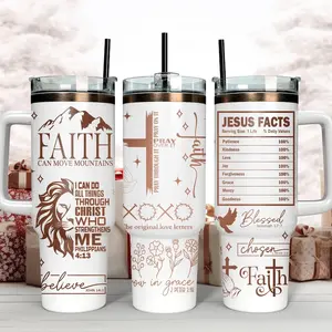 Christian Faith Jesus Laser Engraved 20oz 40oz Stainless Steel Tumbler Tumbler With Handle, Inspirational Religious Birthday Gifts for Faith Cup, Christian Jesus God Bible Verse Pastor Prayer Gift for Christmas