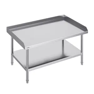 VEVOR SS201 Rust-Resistant Steel Work Table, 30x48x26", Commercial Food Prep Table with 3-Sided Backsplash, Adjustable Shelves & Height, Heavy-Duty for Restaurant, Home