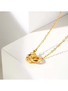 Minimalist Stainless Steel Geometric Interlocking Hoop Twisted Double Ring Necklace Durable and Stylish