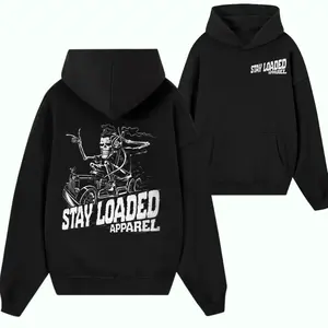 Stay Loaded Apparel Hoodie – Black Skeleton Rider Graphic Hoodie, Outlaw Trucker Streetwear for Truck Drivers & Biker Fans