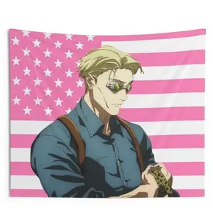 Nanami Pink USA Flag Cotton Print Tapestry - Light, Bright Colors Jujutsu Kaisen Anime Art Decoration, Hand Washable Home Decor Backdrop, Gift for Nanami Fans