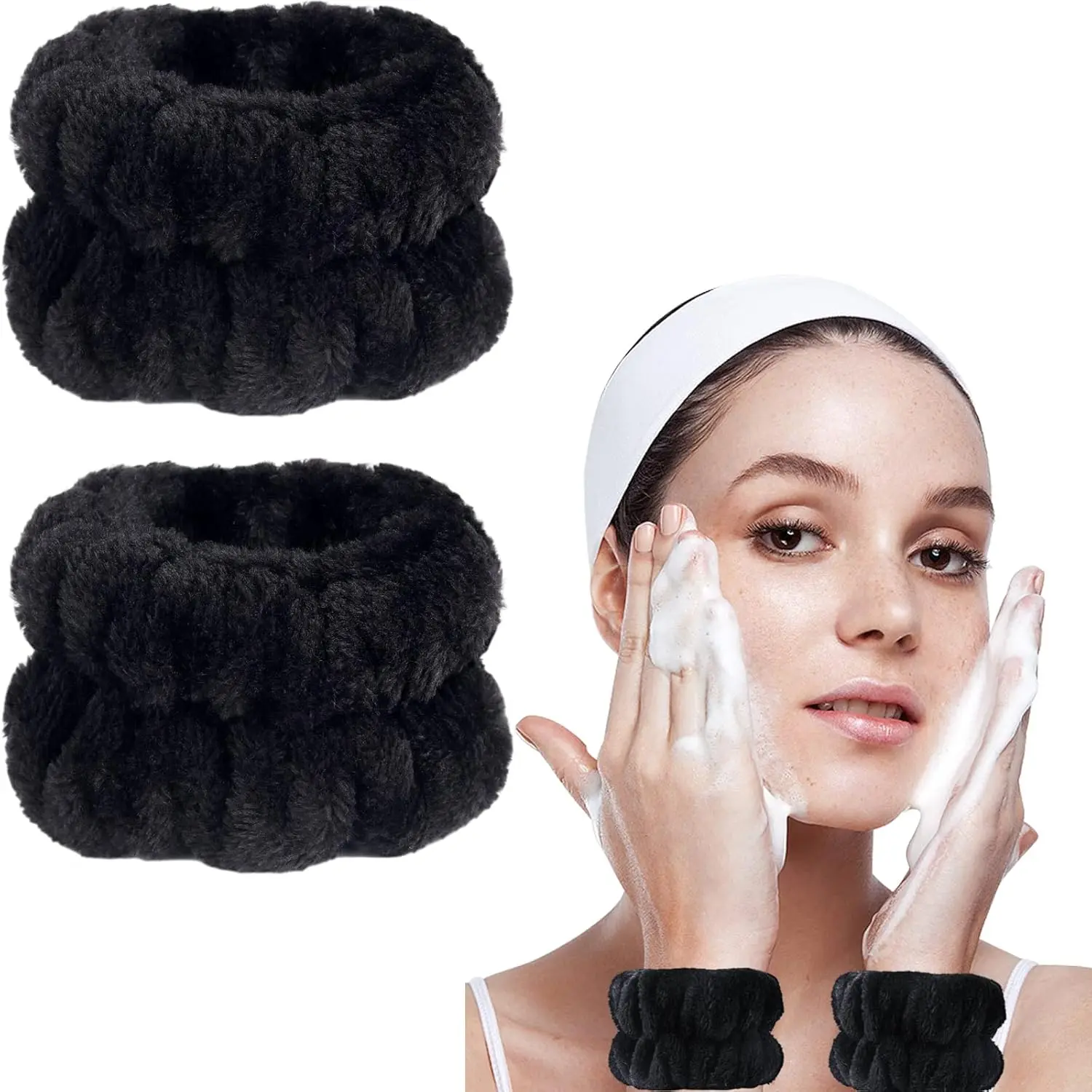 2Pcs Wrist Bands for Washing Face, Microfiber Face Washing Wristbands, Arm Wrist Towels, Spa Face Wash Wristbands, Stretchy Absorbent Wash Band for Woman Children Taocar Wristband