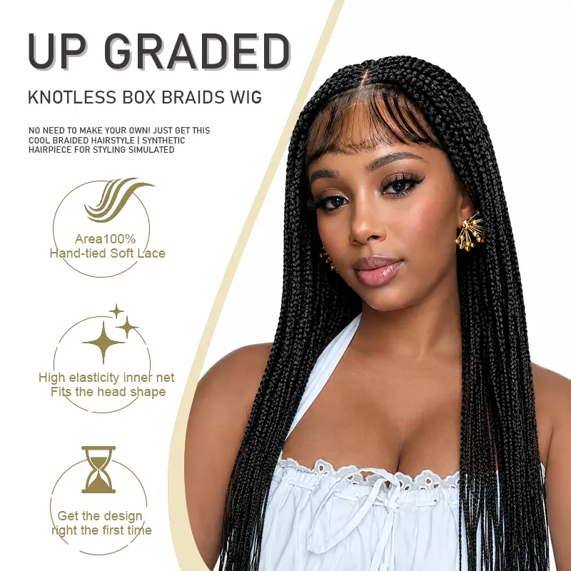 36 Inch Full Lace Box Braided Wigs Synthetic African long Braid Wig With Baby Hair  For Black Women Daily Wear