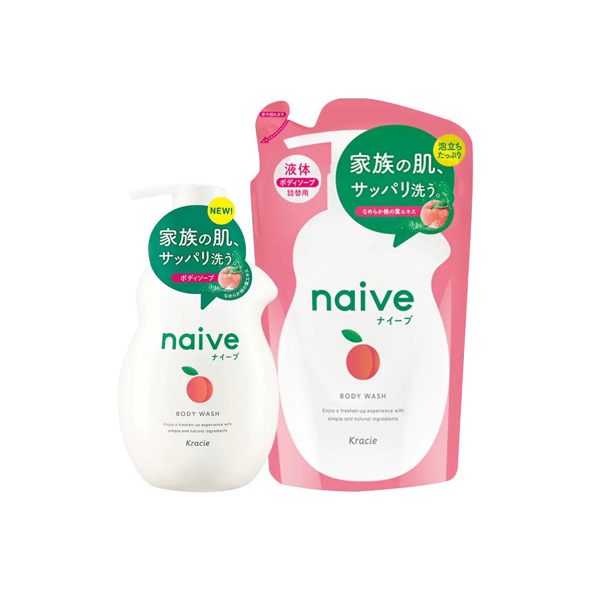 KRACIE Body Soap Pump + Refill Set 530ml+380ml #Peach KRACIE Body Soap Pump + Refill Set 530ml+380ml #Peach