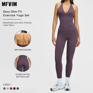 MFVIM Women’s Quick-Dry Yoga Vest Set, Form-Fitting Fleece-Lined Workout Top & Long Pants, Outdoor Running Cycling Sportswear for Gym