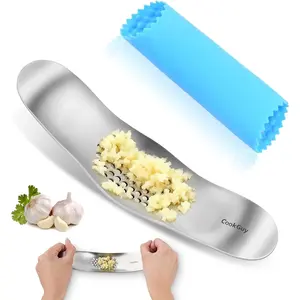 Garlic Press Rocker Set -304 Stainless Steel Premium All-Steel Garlic Mincer, Crusher, Peeler, and Scraper Tool for Effortless Mincing –Dual-Handle Garlic Grinder(B0201)