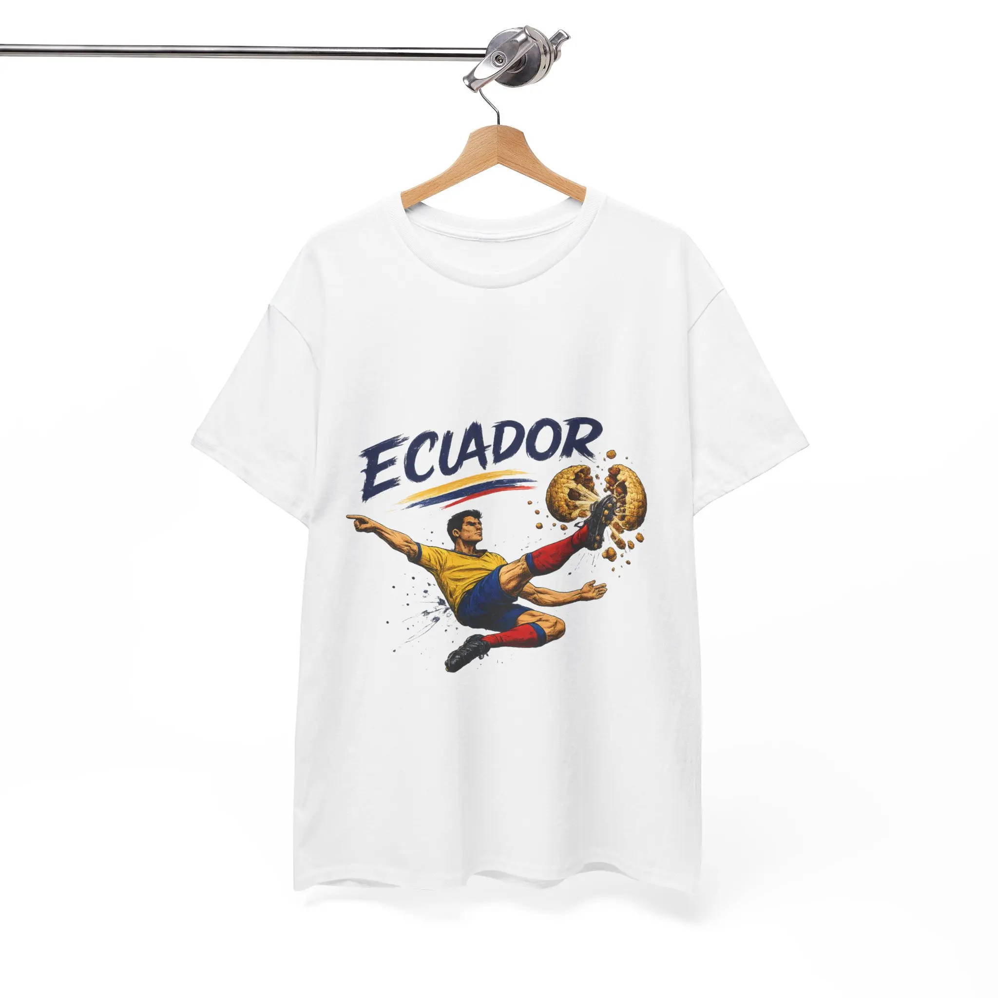 Men's Classic Cotton Graphic Tee - Bold Ecuador Bolón Soccer Fan Design, Short-Sleeve Round Neck, Soft Tops for Game Day, Menswear, Bold Ecuador Colors, Unisex Soccer Fashion Action Print Outfit, Tshirt