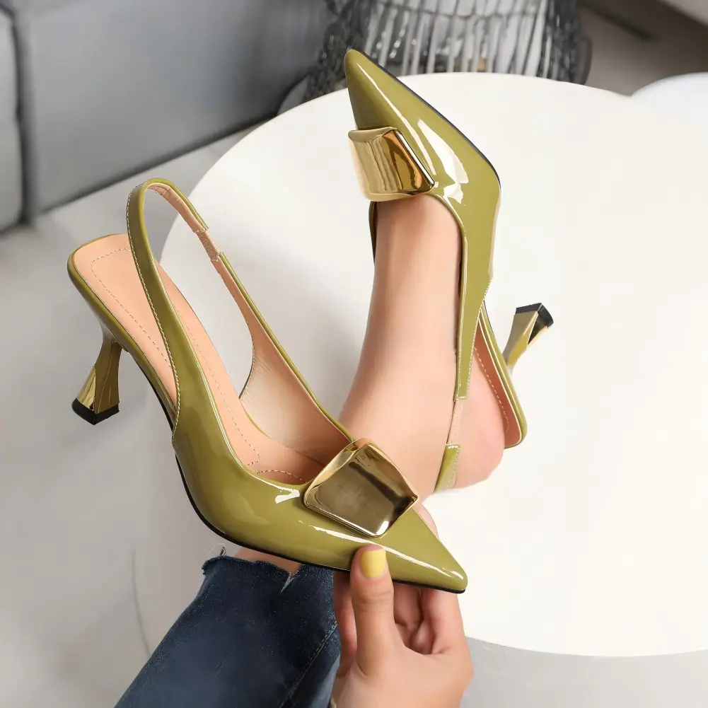 Women's Slingback Heels, Elegant Pointed Toe Block Heel Pumps in Patent Leather, Comfortable Dress Shoes for Party, Wedding & Office, Heels Shoes For Women
