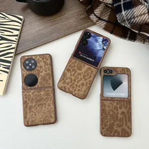 For Samsung Z Flip6 Phone Case Xiaomi MixFlip/NovaFlip/P50 Pocket2 Leopard Print Covers