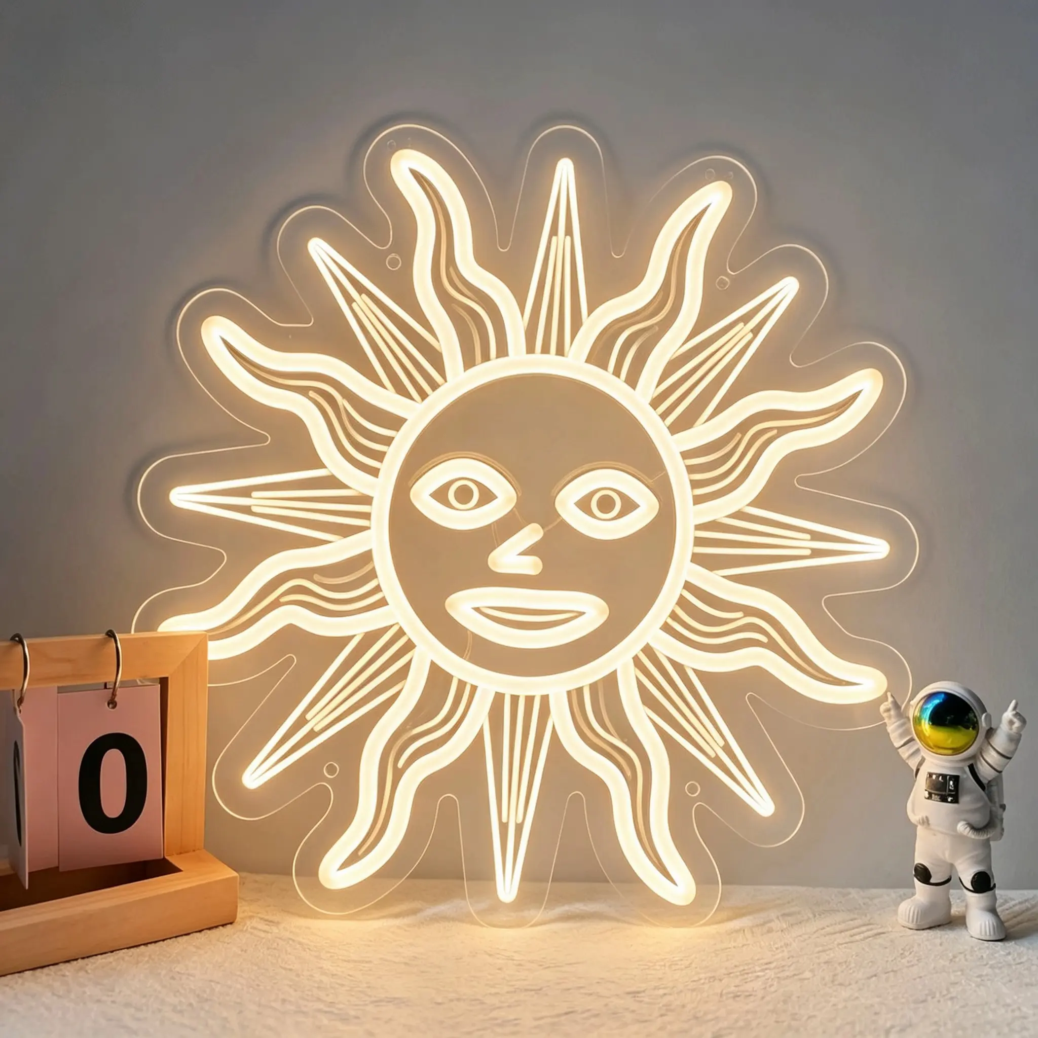 Acrylic Boho Sun Shape Neon Sign - Retro Abstract 5V Input LED Light with Dimmable Brightness Control, USB Powered Wall Hanging Lamp for Bedroom, Western Decor Gift