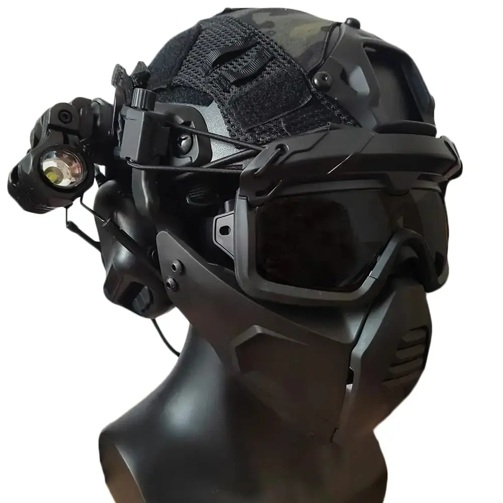 AQzxdc Tactical Mask Set, with Goggles, Sound Pickup and Noise Canceling Headphones, Flashlight & Helmet Cover
