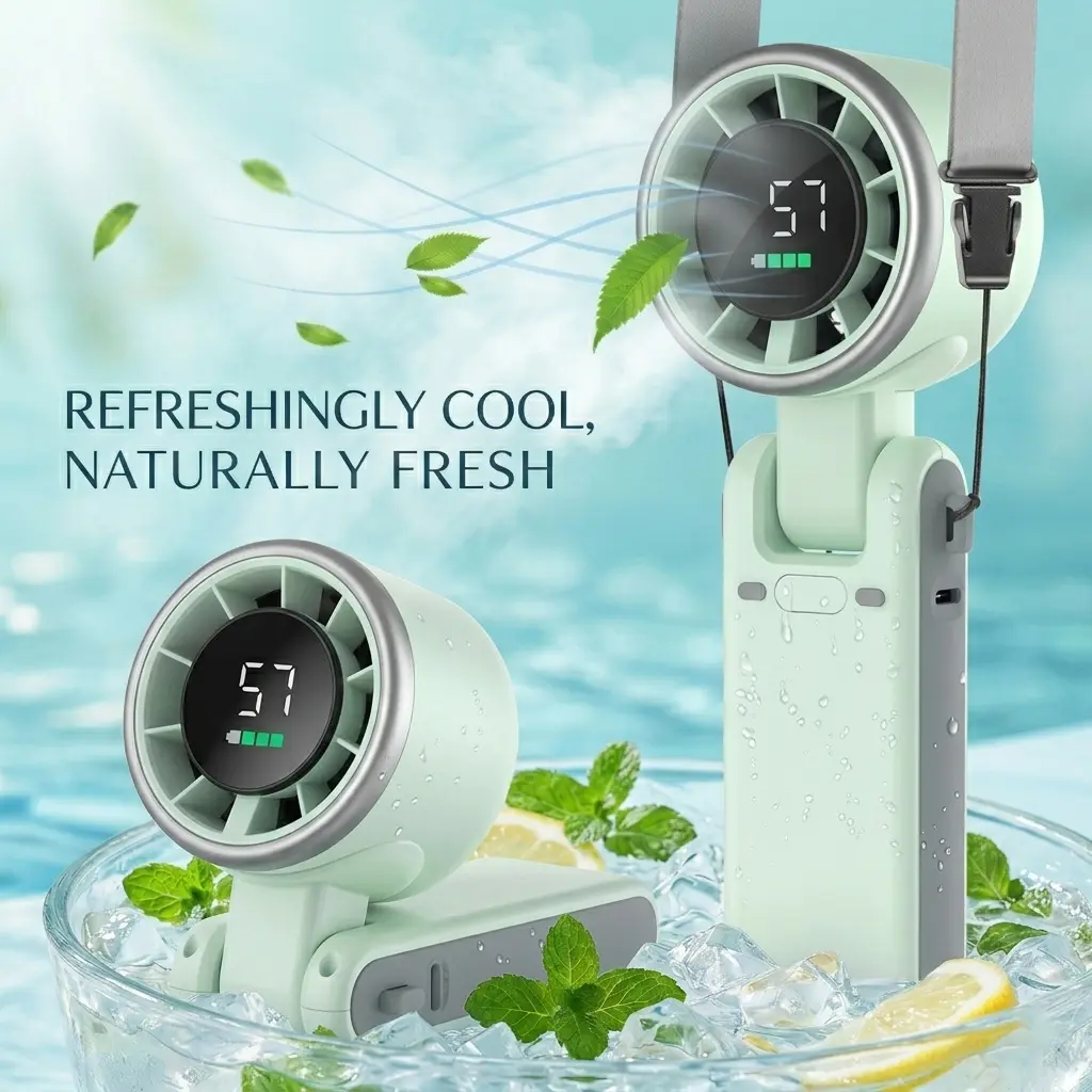 Portable Cordless Brushless Bladeless Turbo Fan - 5 Speeds, 5000mAh Rechargeable Battery (Up to 10H Runtime), 3-in-1 Turbo Cooling Tech, LED Display, for Outdoor & Work Personal Cooling [High-Speed, Multi-Mode Blade Fan], Brushless Portable Fans