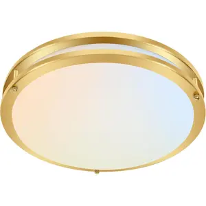 16 inch Dimmable LED Flush Mount Ceiling Light Fixture, Gold, 36W, 2200LM, 2.7/3/3.5/4K/5K Adjustbale, 120 ° Light Angle, CRI80, Ceiling Lamp for Bedroom, Kitchen, Office, ETL Listed