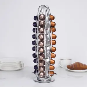 Metal Coffee Pod Holder Rack with 40 Pods Storage,Stand Compatible with Nespresso OriginalLine, Rotatable Coffee Capsules Carousel for 40 Pods, Space-Saving Countertop Storage Rack Organizer