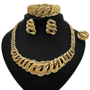 Women's Gold-Plated Elegant Matching Cuban Costume Jewelry Set, HUGS & KISSES #53, Elegant Jewelry Set, Matching Jewelry Set