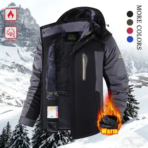 Men's Long-Sleeve Fleece Lined Outdoor Softshell Jacket: Colorblock windproof and abrasion-resistant shell with warm fleece lining; features a hood and multiple pockets; perfect for snowy hikes or winter commutes, comfortable and stylish.