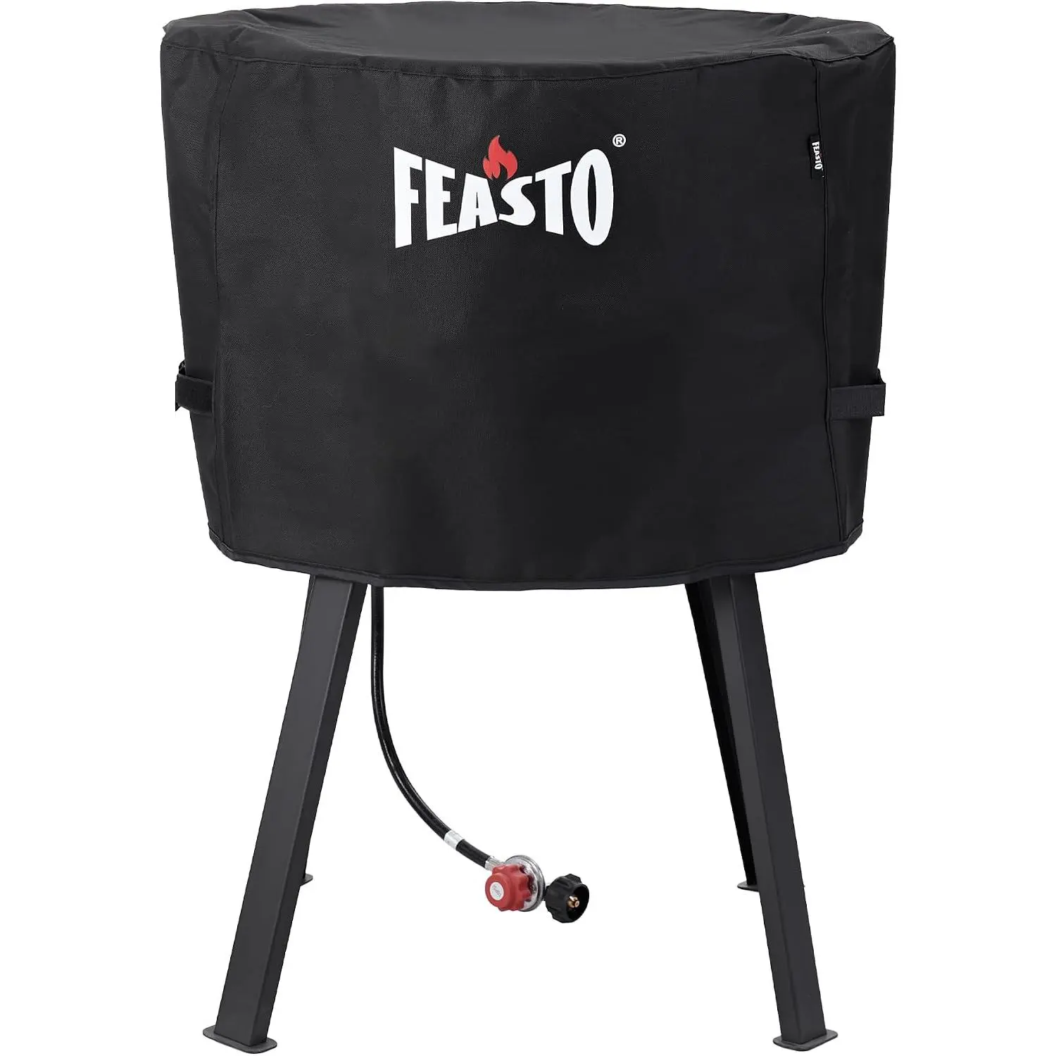 FEASTO 28-Inch Outdoor Concave Comal Cover | Waterproof 600D Heavy Duty BBQ Grill Cover with Hook and Loop Straps, Black
