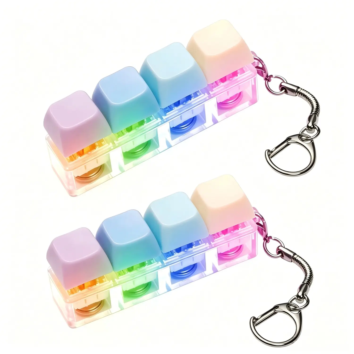 Cute LED Macaron Keyboard Keychain Anxiety Fidgets - 4-in-1 DIY Toy with Mechanical Click, LED Light, Fidget Design, ABS Sensory Calming Tool for Stress Relief Enthusiasts