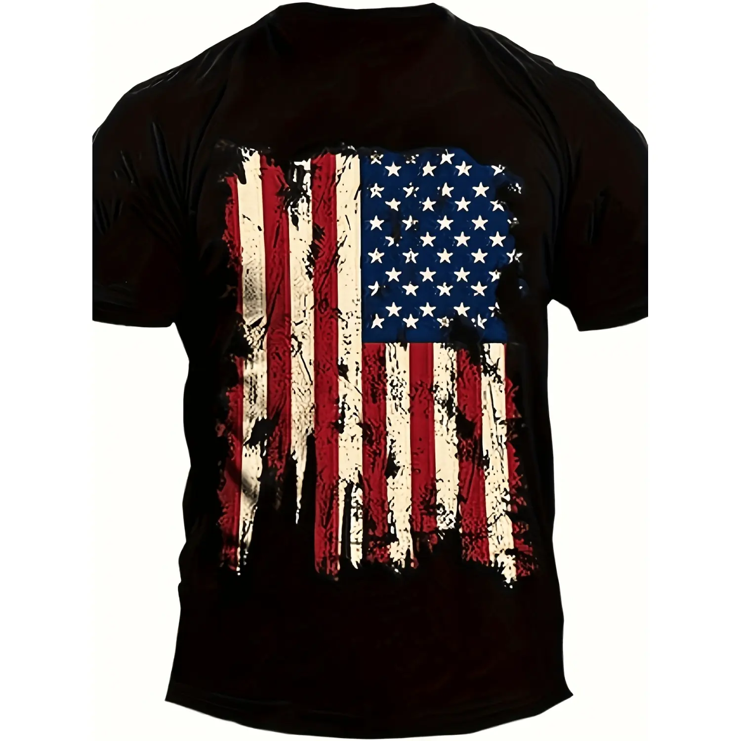 Patriotic American Flag Stripe Print Classic Fabric Tee - Men's & Women's Casual Short Sleeve Round Neck Tshirt for Golf, Daily Wear