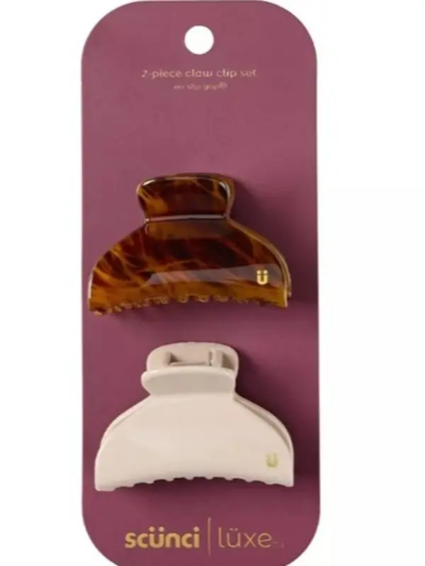 scünci | lüxe No-Slip Grip Mini Classic Claw Clips - Tort & Sand - 2pcs: For All Hair Types, Hair Styling