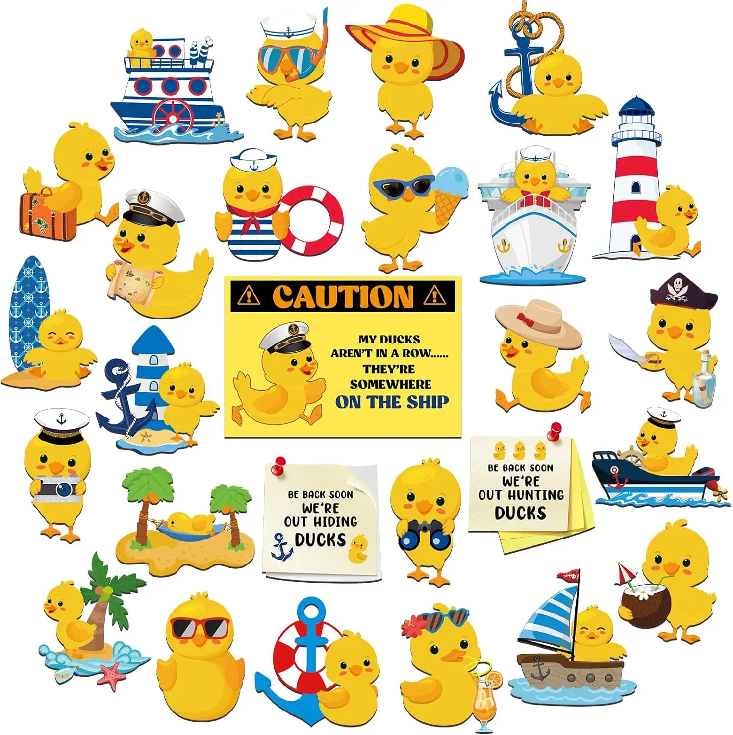 27 count Duck Cruise Door  Decorations Ducky  Stickers   Funny Carnival Cruise Ship Cabin  for Door Decor  Fridge Refrigerator(Classic)
