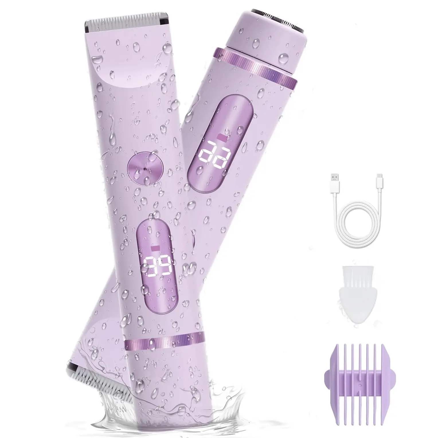 2-in-1 Women's Electric Shaver & Bikini Trimmer – IPX7 Waterproof for Face, Legs, Underarms – Wet/Dry Use – Cordless Hair Removal for Sensitive Skin