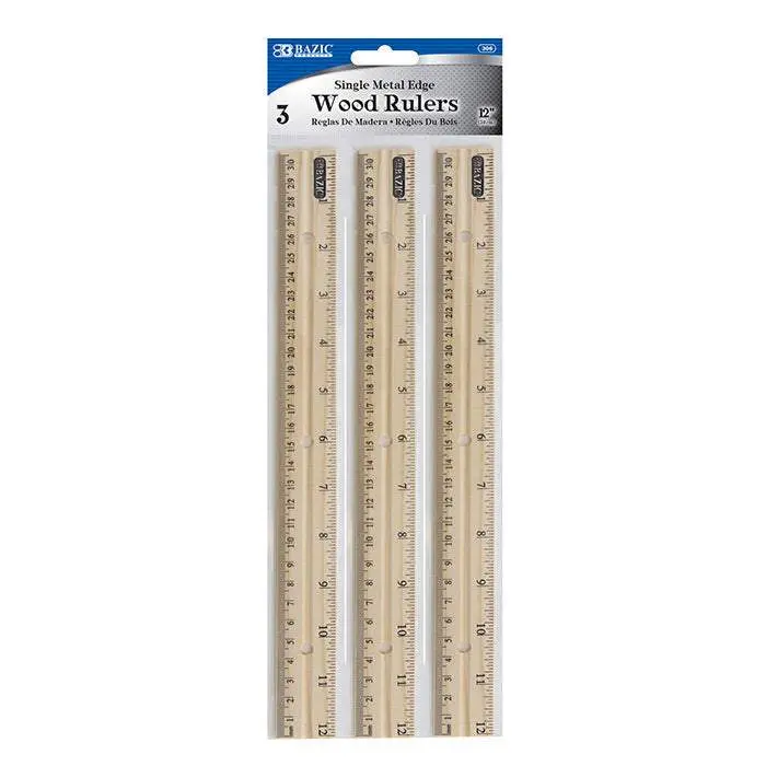BAZIC 12" (30cm) Wooden Ruler (3/Pack)