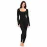 Women's Soo Slick Tyla Outfits Athleisure Slim-Fitted Jumpsuit - Square Neck, Long Sleeve, Ribbed Nylon Fabric, Tummy Control, Built-in Shapewear, Stretchable Pre-Gym Workout Yoga Activewear,tyla outifts