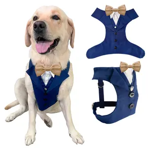 Averyday Dog Tuxedo for Wedding Outfit Navy Blue Suit with Bowtie for Medium Large Dogs Bulldog Labrador Husky Formal Wear for Birthday Halloween Cosplay Christmas Party
