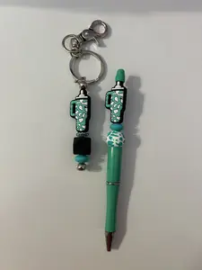 Teal Tumbler Beaded Pen & Keyring Set