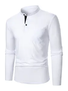 Men's Long Sleeve Polo Shirt, Solid Color with Chest Pocket, Stand Collar, Casual Fall & Winter Outdoor Sports Street Fashion