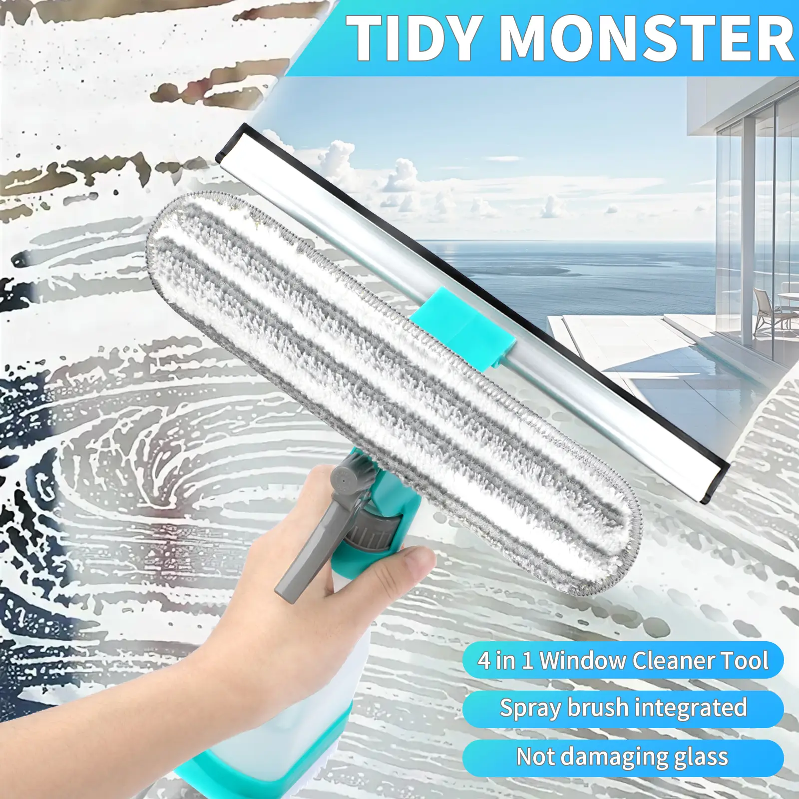 4-in-1 Set Multi-Purpose Window Cleaning Tool with Spray Bottle, Rubber Squeegee and Microfiber Cleaning Head for Dirty Indoor Glass dealsforyoudays
