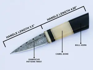 Damascus Steel Celtic Scottish Dirk SGIAN DUBH Bone Handle Knife With Sheath | Best Wedding Gift | Camping Knife