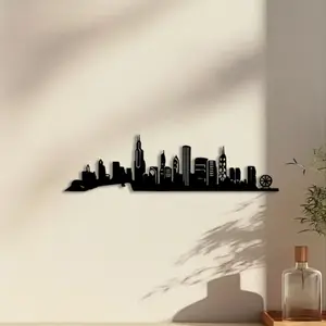 1pc Chicago Skyline Metal Wall Art, Chicago Skyline Statue Mural, Perfect for Office Wall, Living Room Wall, Gallery Wall, Thanksgiving Decor, Ideal Gift for Travelers, Rust-Resistant Metal