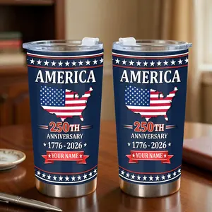 Personalized America 250 Years Commemorative 20oz Tumbler, 1776-2026 Patriotic Insulated Travel Mug, Custom Name USA 250th Anniversary Gift, Large Capacity Stainless Steel Vacuum Flask, Unique Semiquincentennial Milestone Water Bottle